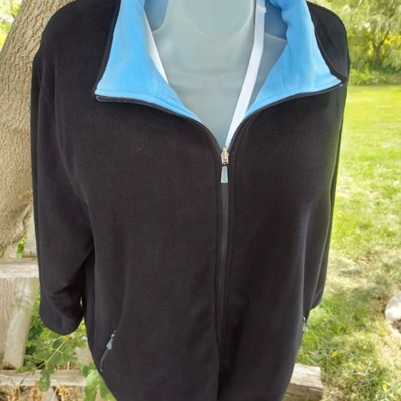 Junonia Womens Plus Size 3X 2-Way Reversible Fleece Black and Blue Zip Jacket - Picture 11 of 14